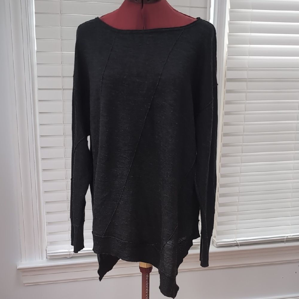 Eileen Fisher Black Merino Wool Asymmetrical Whimsigoth Sweater Vamp Goth Grunge
